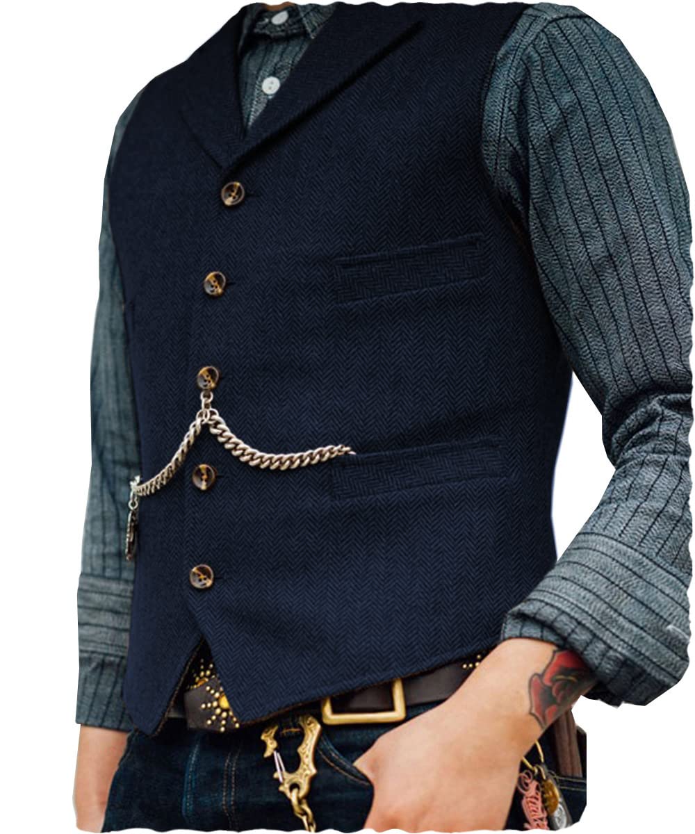 Ceehuteey Mens Suit Vest Waistcoat Tweed Retro V Neck Wool Herringbone for Prom