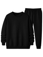JMIERR Men's Quilted 2 Piece Casual Outfits Crewneck Sweatshirt Tracksuit & Joggers Sweatpants Sweatsuit Set