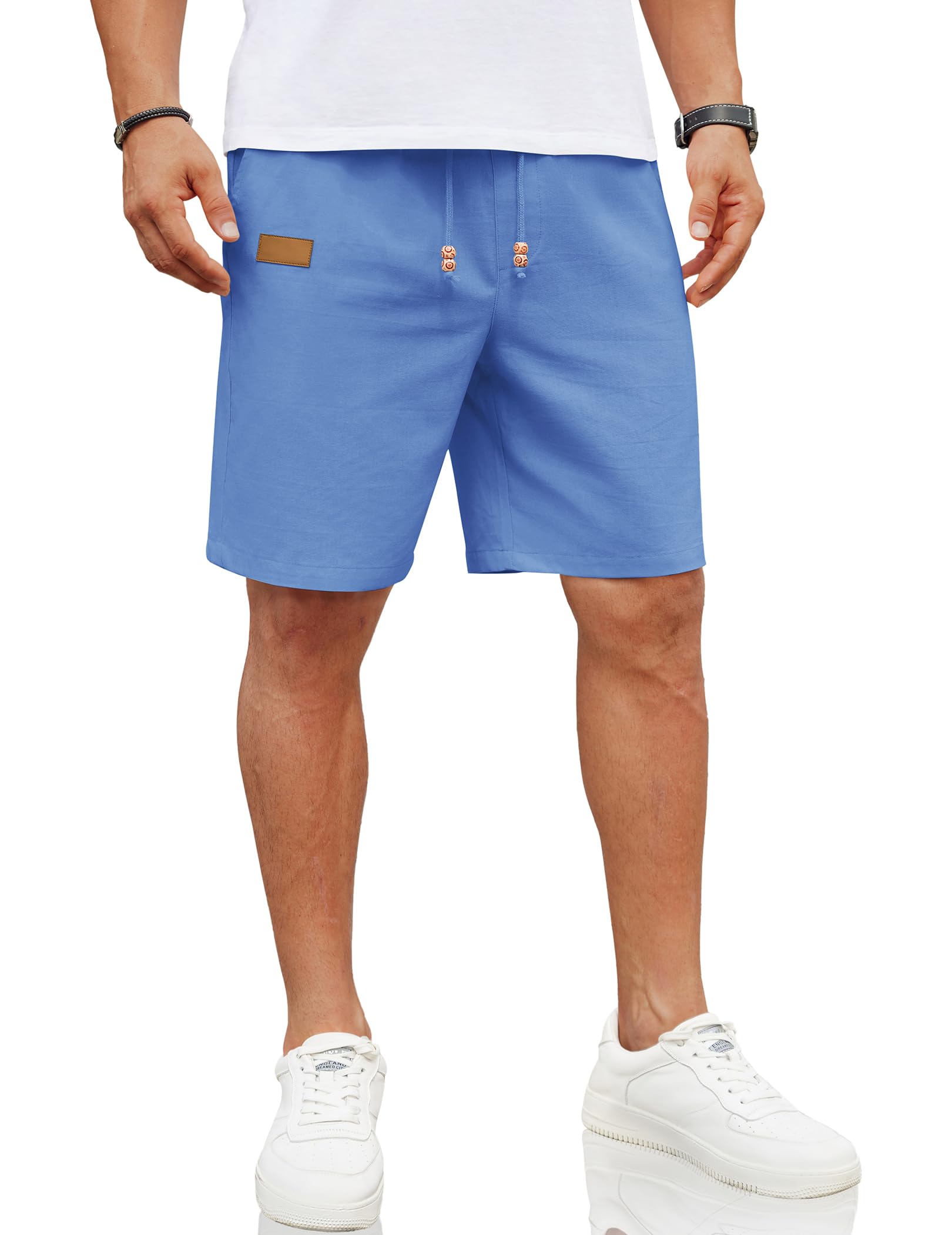 COOFANDY Mens Casual Linen Shorts Elastic Waist Drawstring Loose Fit Summer Beach Vacation Shorts with Pockets