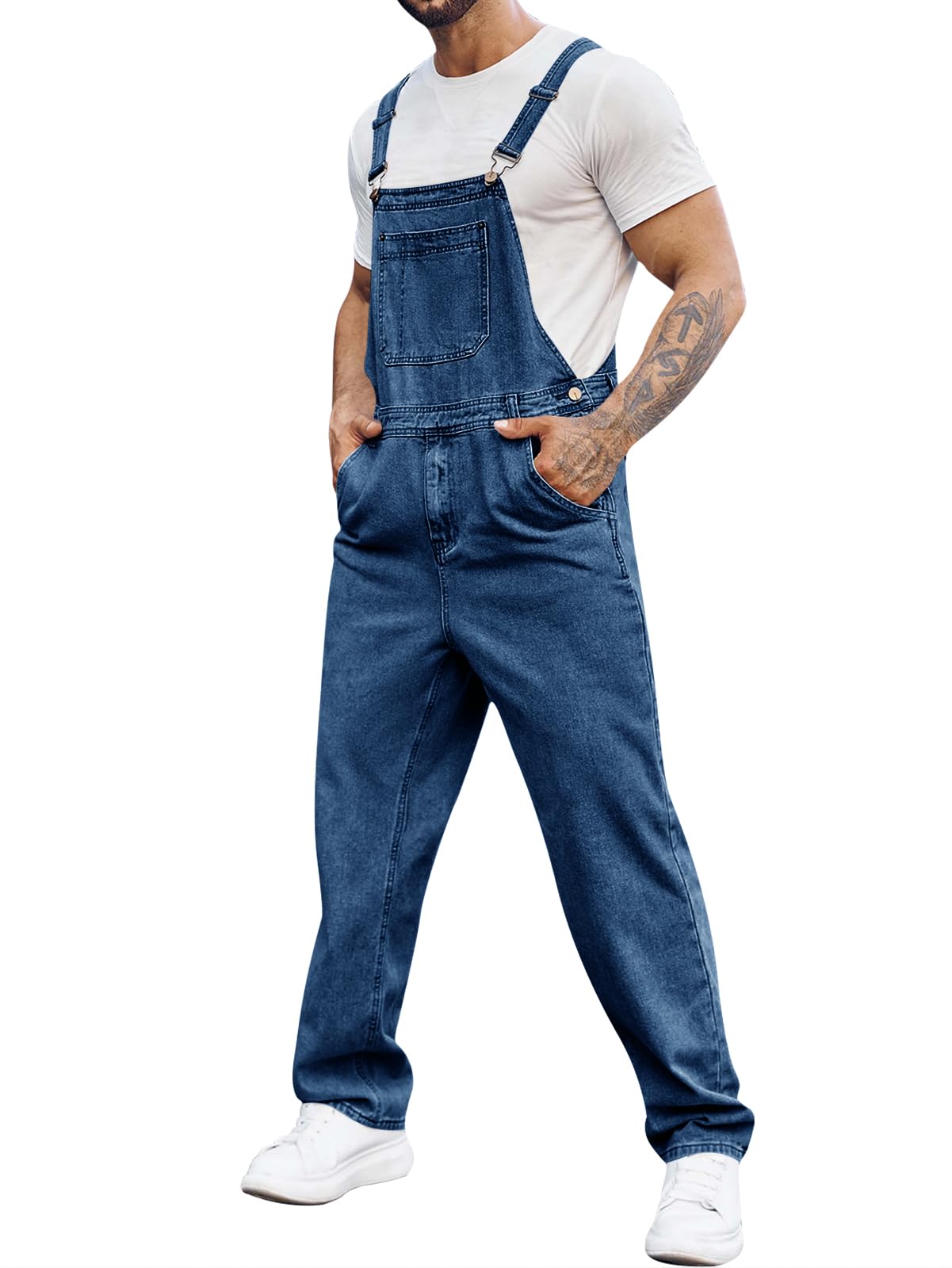Runcati Men's Denim Bib Overall Jean Romper Trousers Adjustable Strap Workwear Slim Fit Jumpsuit