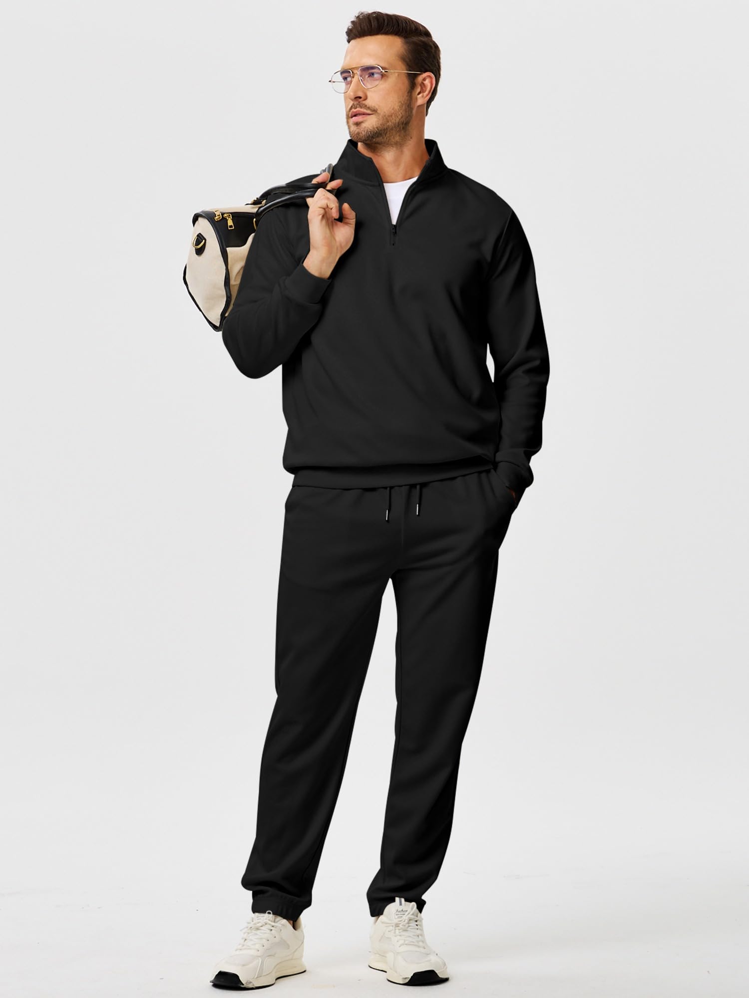 JMIERR 2025 Men Fall Tracksuit 2 Piece Set Old Money Polo Quarter Zip Twill Sweatsuits Jogging Sweatpants Loungewear