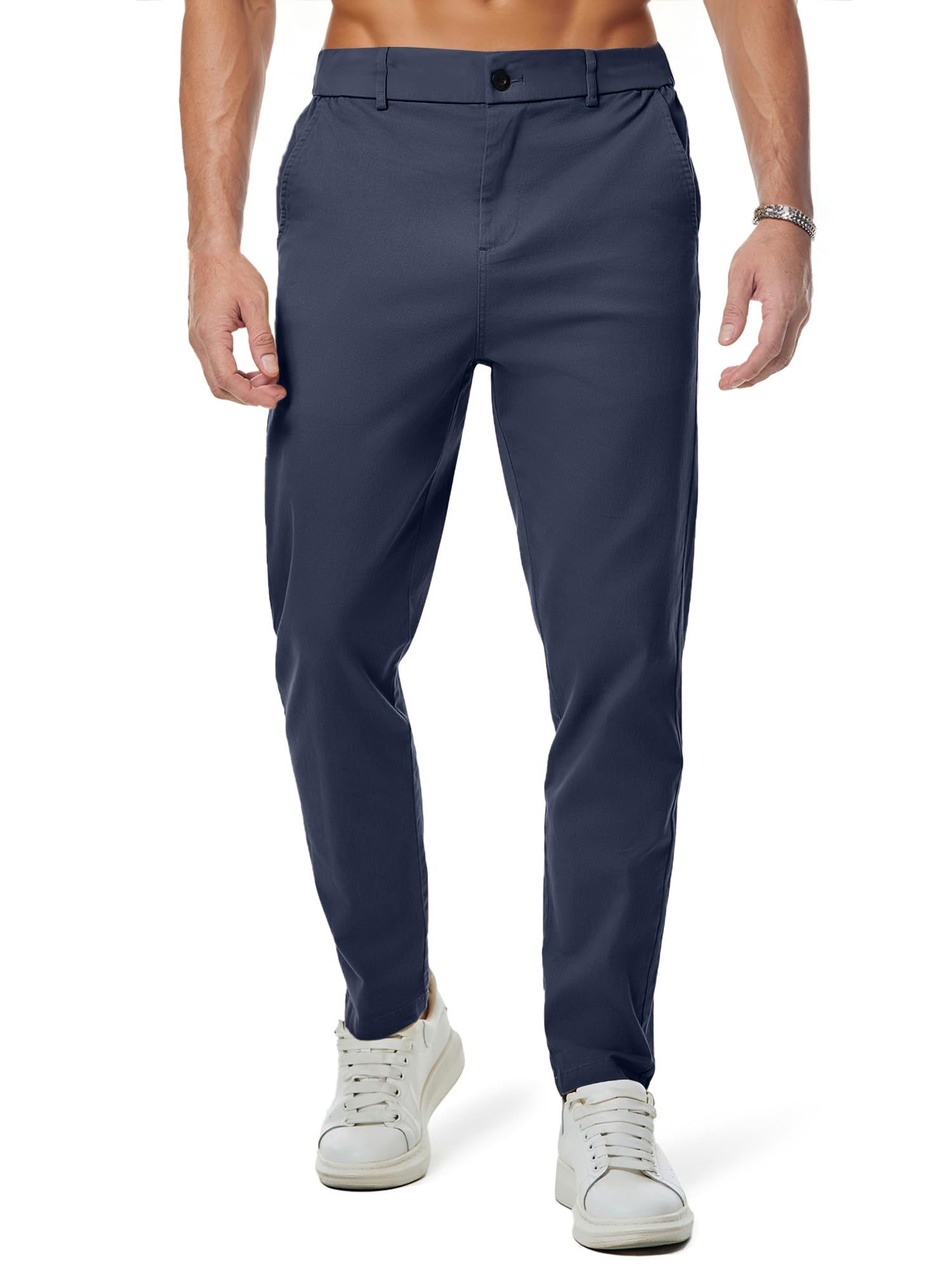 JMIERR Men's Chino Pants Casual Elastic Waist Tapered Golf Trousers