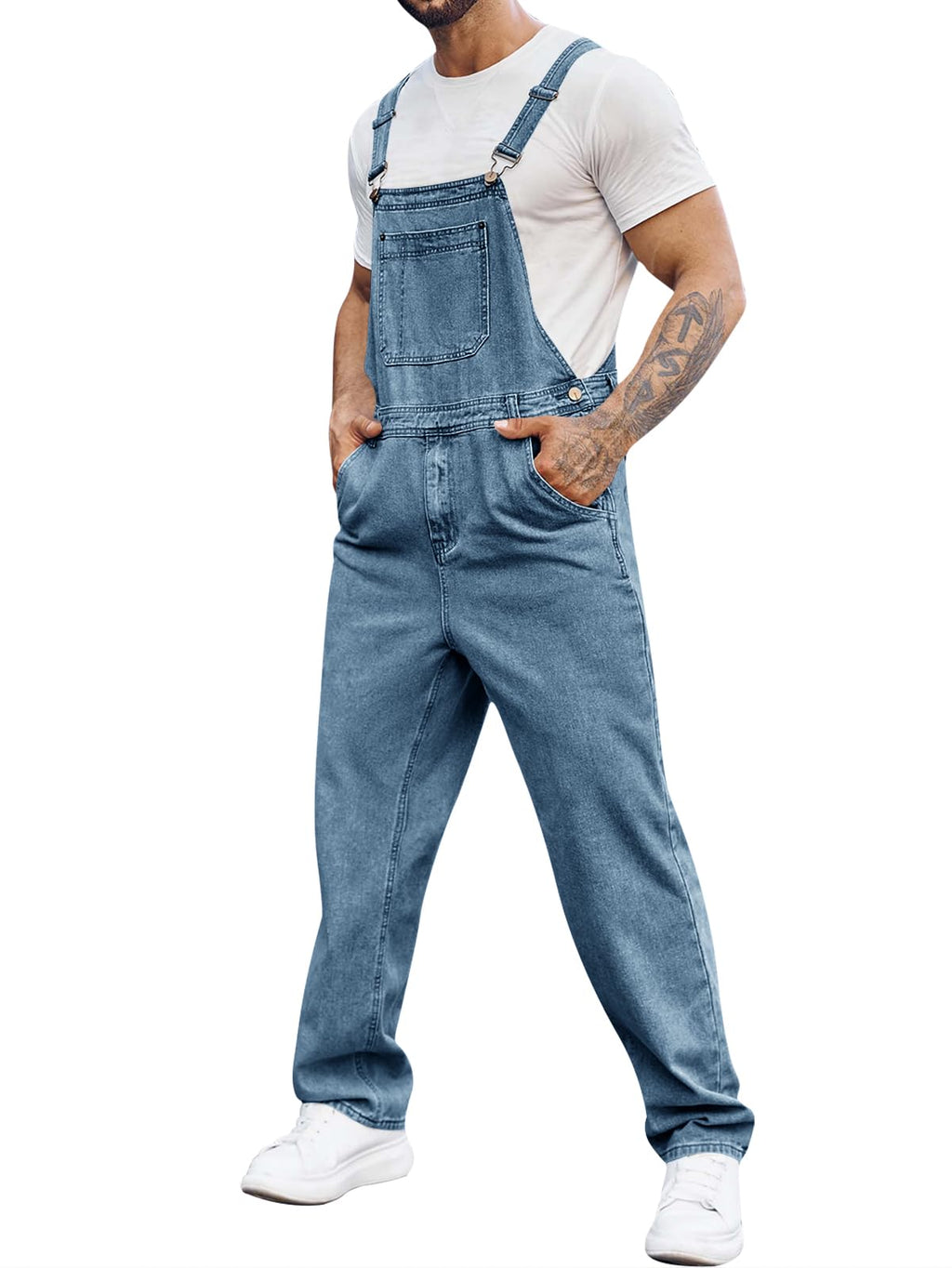 Runcati Men's Denim Bib Overall Jean Romper Trousers Adjustable Strap Workwear Slim Fit Jumpsuit