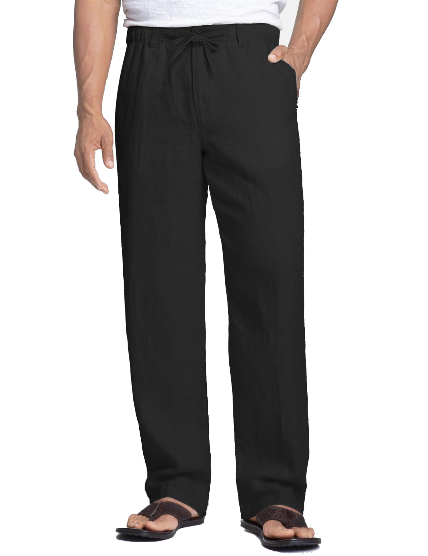 COOFANDY Men's Linen Pants Casual Beach Summer Pant Elastic Waist Drawstring Lightweight Trousers