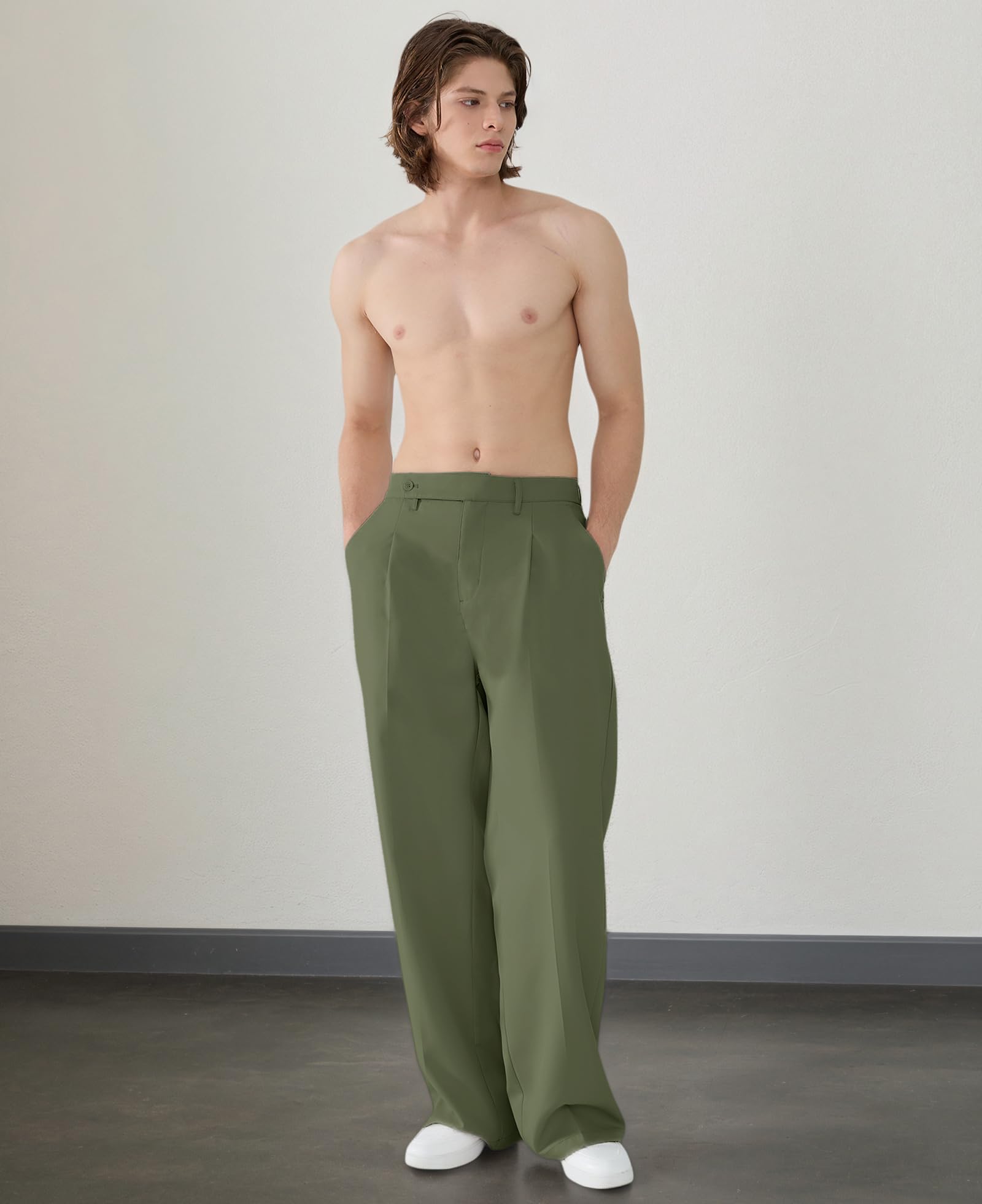 Susclude Mens Casual Dress Pants Pleated Old Money Wide Leg Baggy Pants Fall Relaxed Fit Slacks Work Trousers