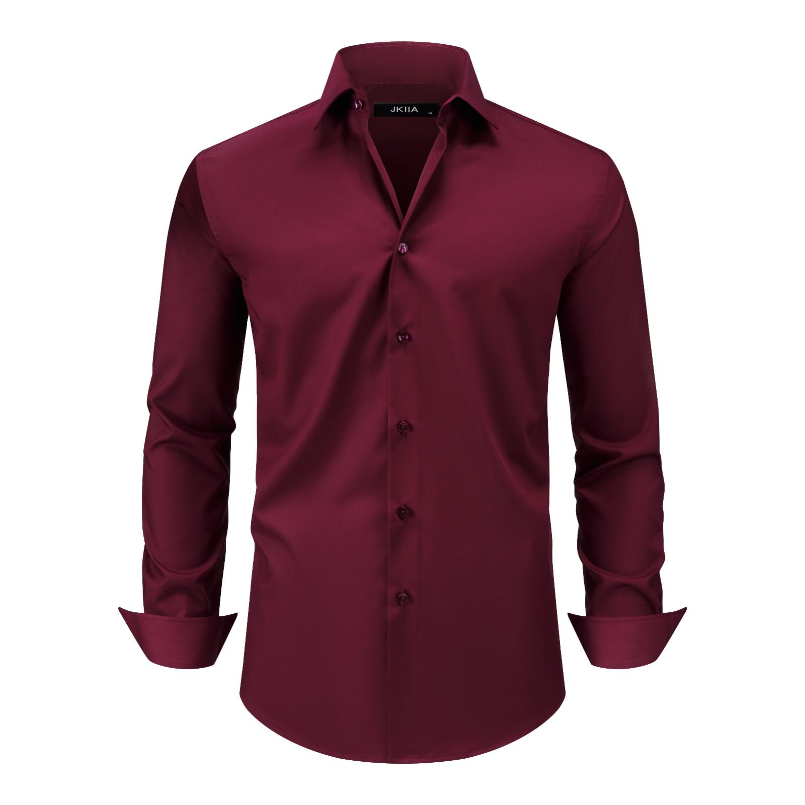 JKIIA Men's Dress Shirts Stretch Wrinkle-Free Long Sleeve Shirts Solid Business Casual Formal Button Up Shirt