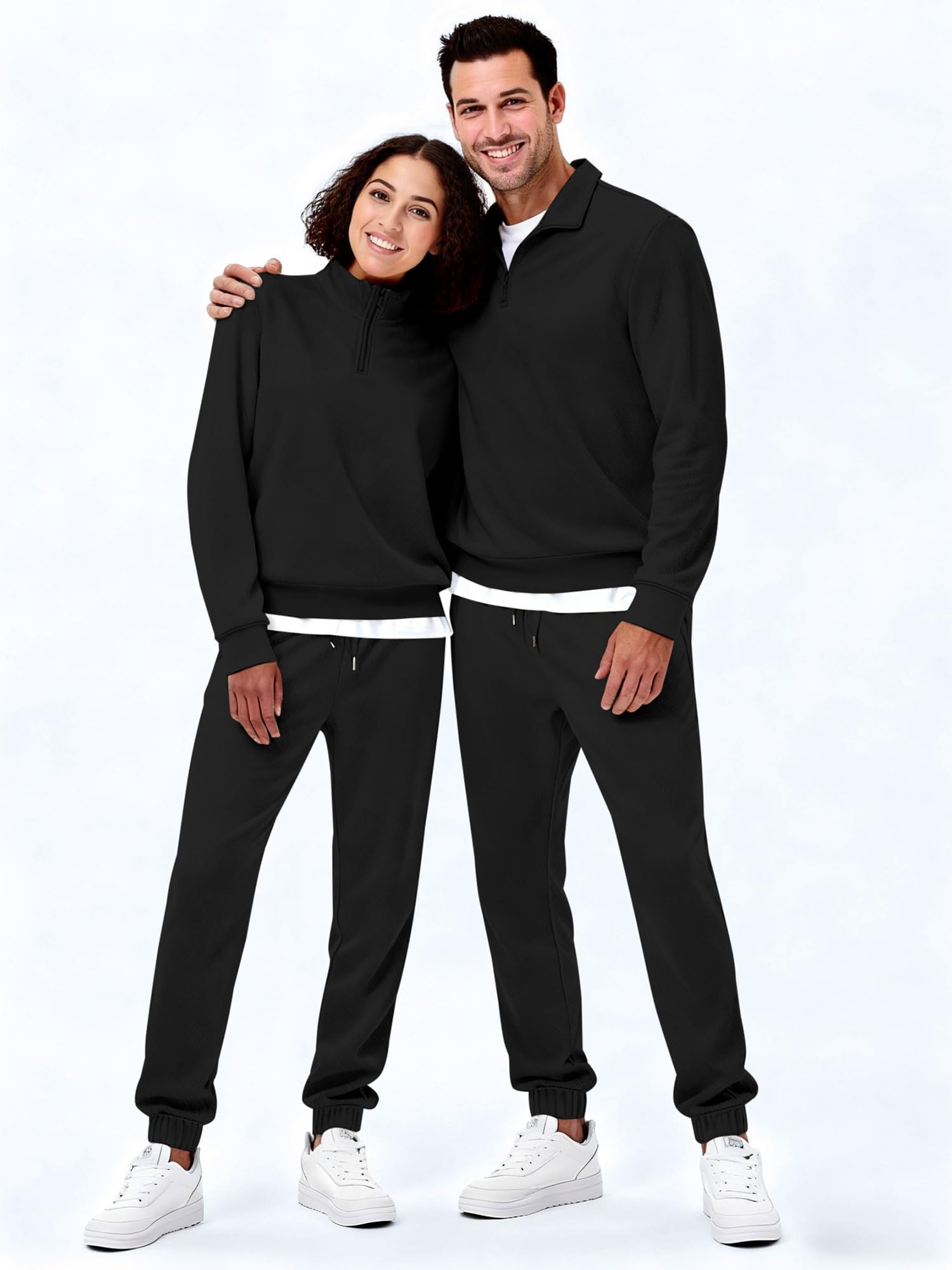 JMIERR 2025 Men Fall Tracksuit 2 Piece Set Old Money Polo Quarter Zip Twill Sweatsuits Jogging Sweatpants Loungewear