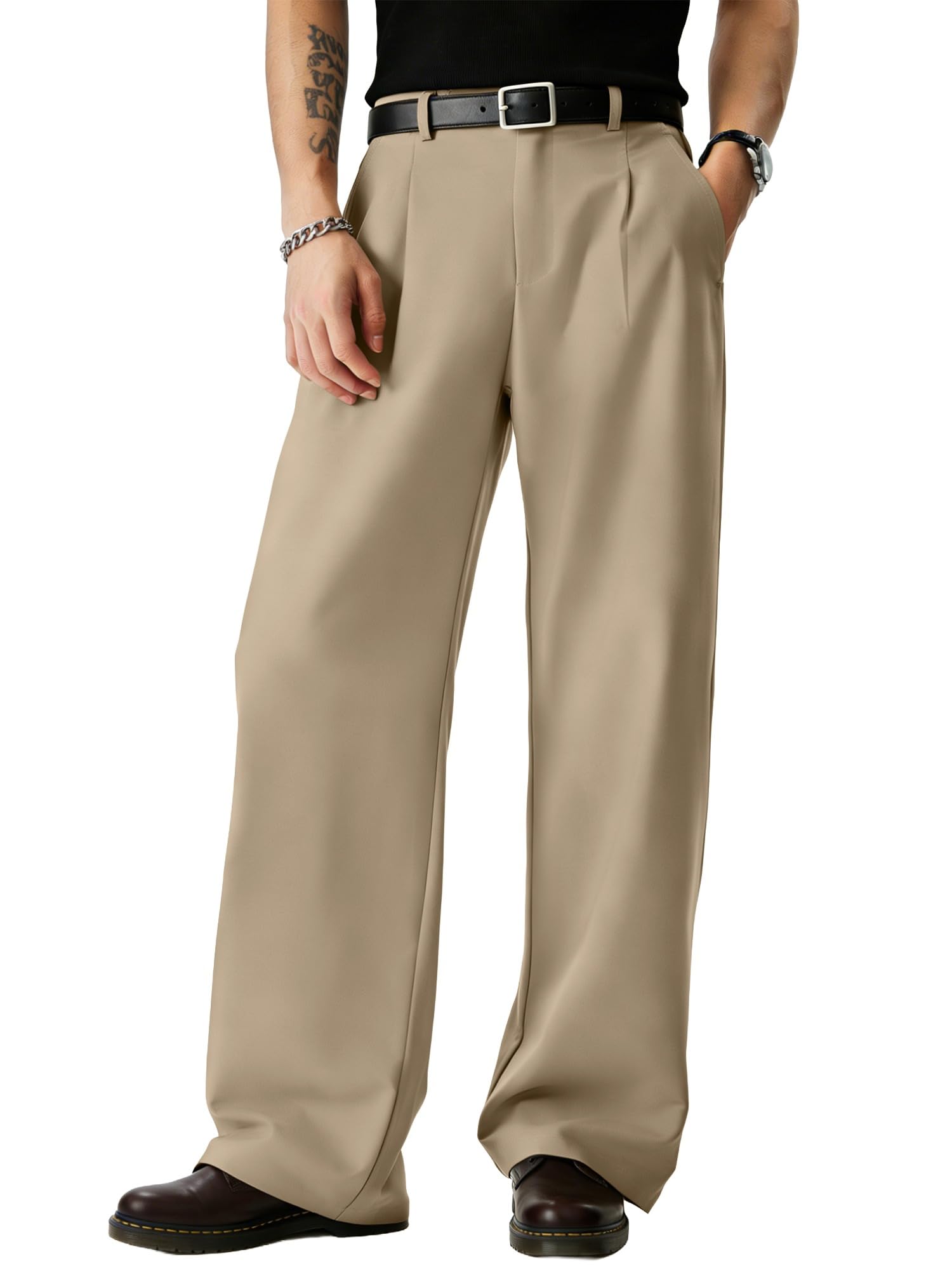 JMIERR Mens Baggy Casual Dress Pants Lightweight Pleated Old Money Wide Leg Pants Loose Relaxed Fit Trousers