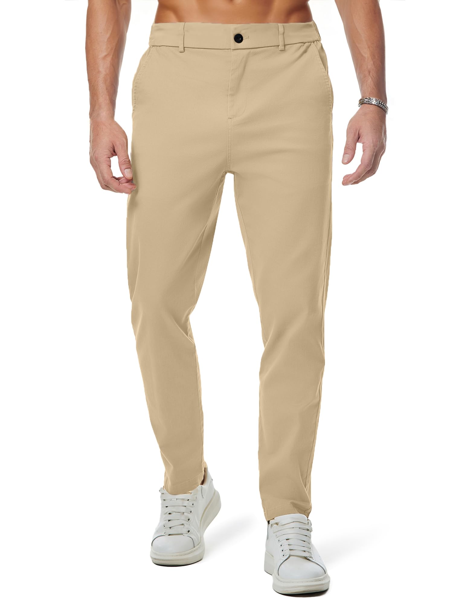 JMIERR Men's Chino Pants Casual Elastic Waist Tapered Golf Trousers