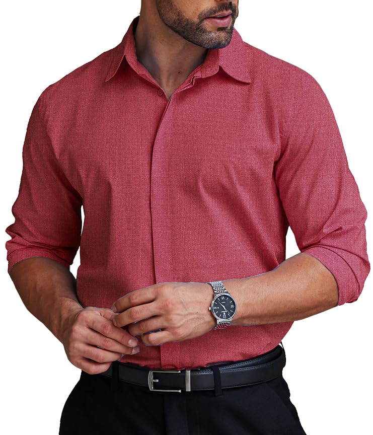 COOFANDY Men's Formal Dress Shirt Hidden Button Front Wrinkle Free Shirt Regular Fit Stretch Business Casual Shirts