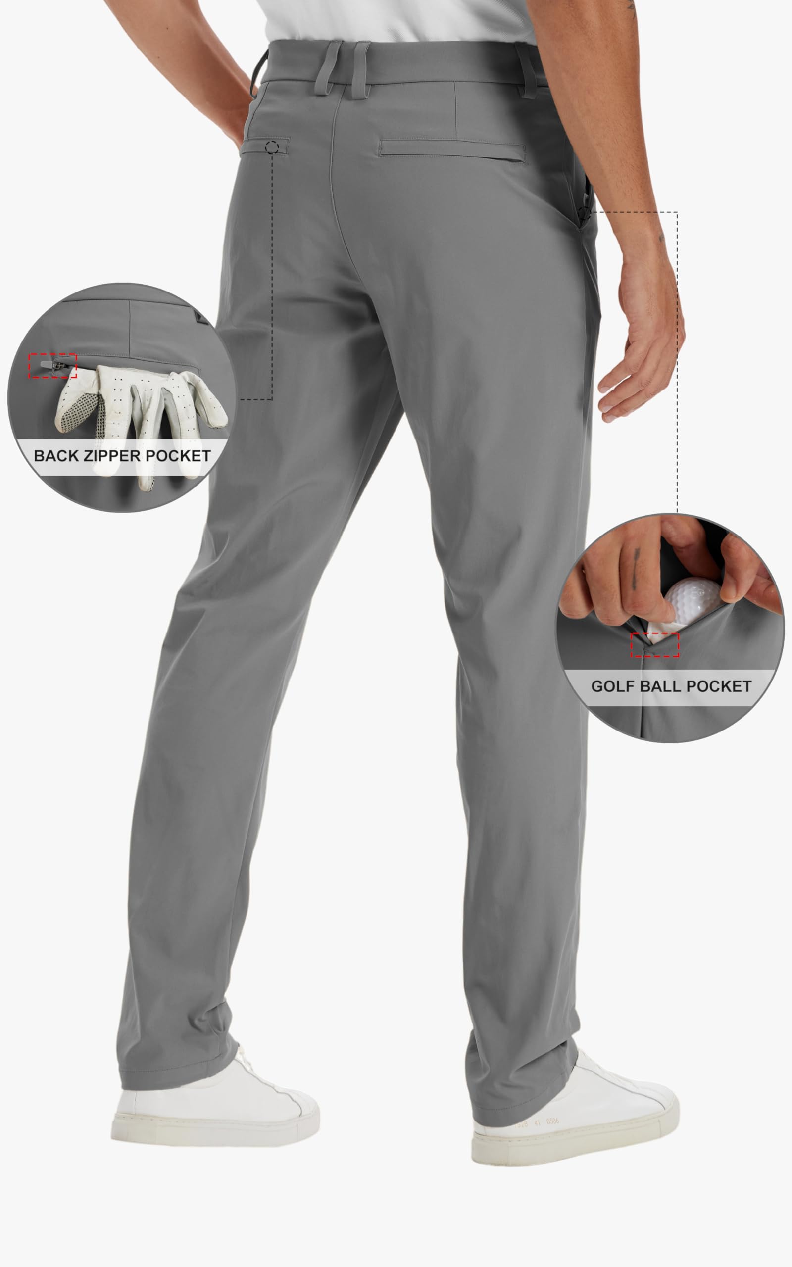 Men's-Golf-Pants-30/32/34"/36"-Stretch-Dress-Pants-Lightweight Quick Dry Business Work Travel Casual Trouser 4 Pockets