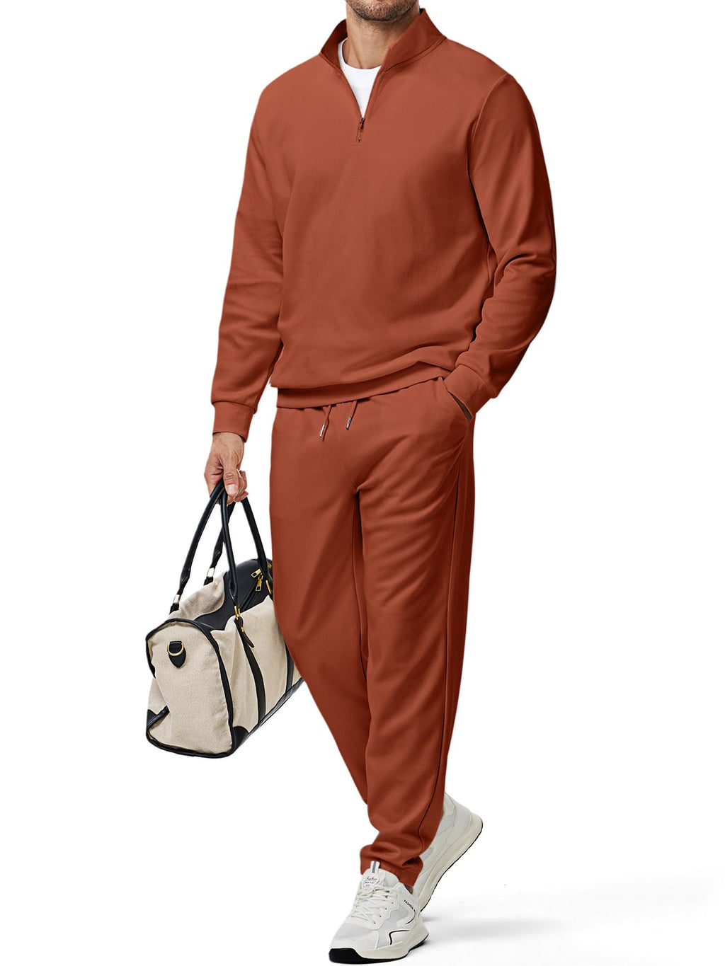 JMIERR 2025 Men Fall Tracksuit 2 Piece Set Old Money Polo Quarter Zip Twill Sweatsuits Jogging Sweatpants Loungewear
