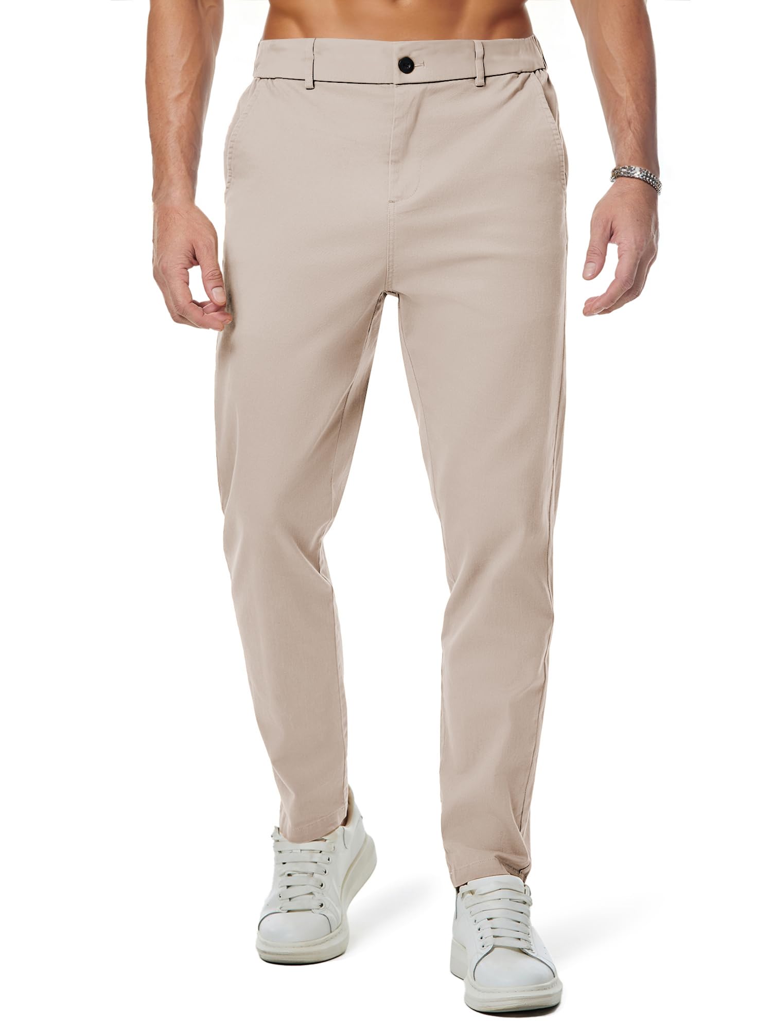 JMIERR Men's Chino Pants Casual Elastic Waist Tapered Golf Trousers