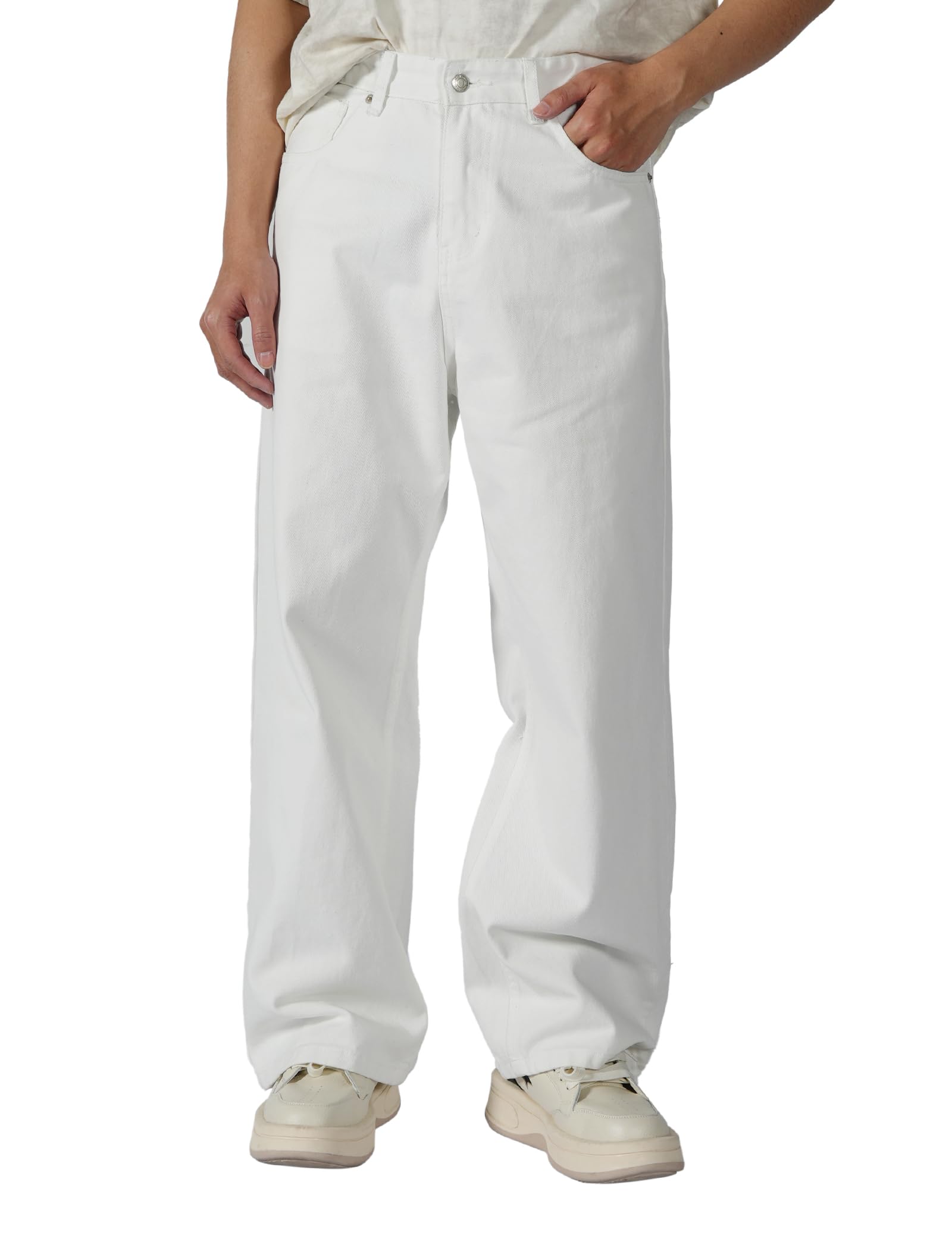 Plaid&Plain Men's Hip Hop Baggy Jeans Casual Wide Leg Y2k Skateboard Vintage Denim Pants Streetwear