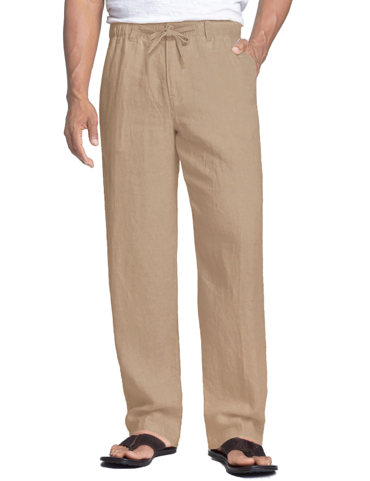 COOFANDY Men's Linen Pants Casual Beach Summer Pant Elastic Waist Drawstring Lightweight Trousers