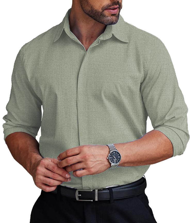 COOFANDY Men's Formal Dress Shirt Hidden Button Front Wrinkle Free Shirt Regular Fit Stretch Business Casual Shirts