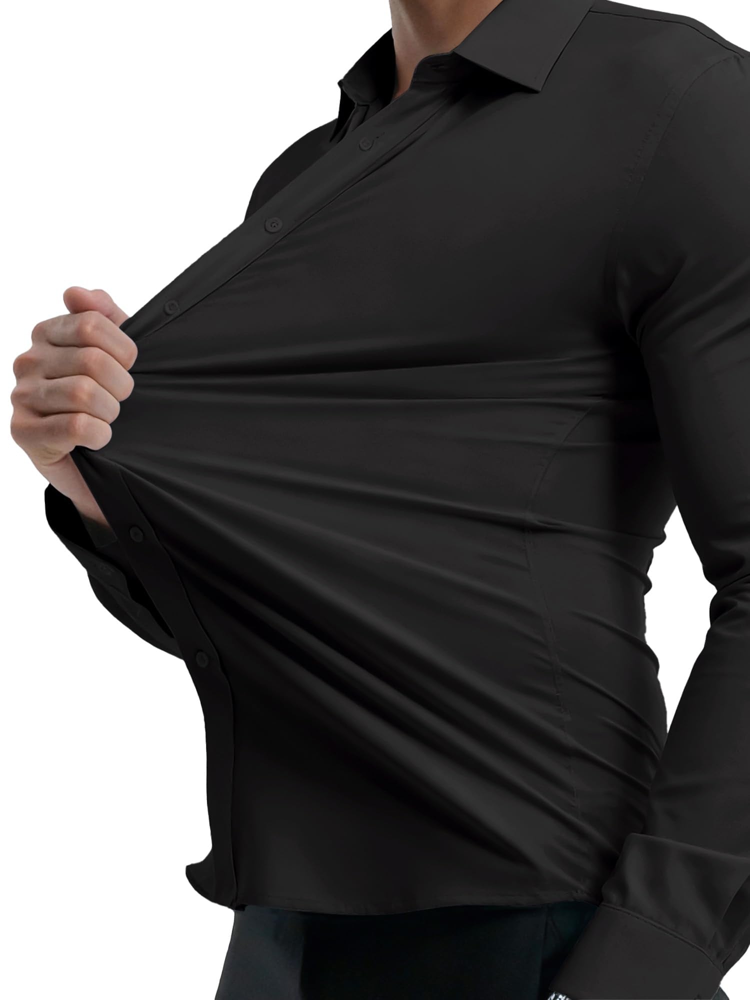 PLEPAN Men's Slim Fit Stretch Dress Shirt Stain Proof Wrinkle-Free Muscle Fit Long Sleeve Button Down Formal Shirt