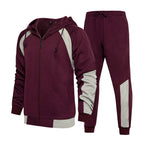 CALUOMATT Men's Hooded Athletic Tracksuit Sweatsuit Long Sleeve Full-Zip Jogging Sweatpants 2 Piece Patchwork Sportsuits