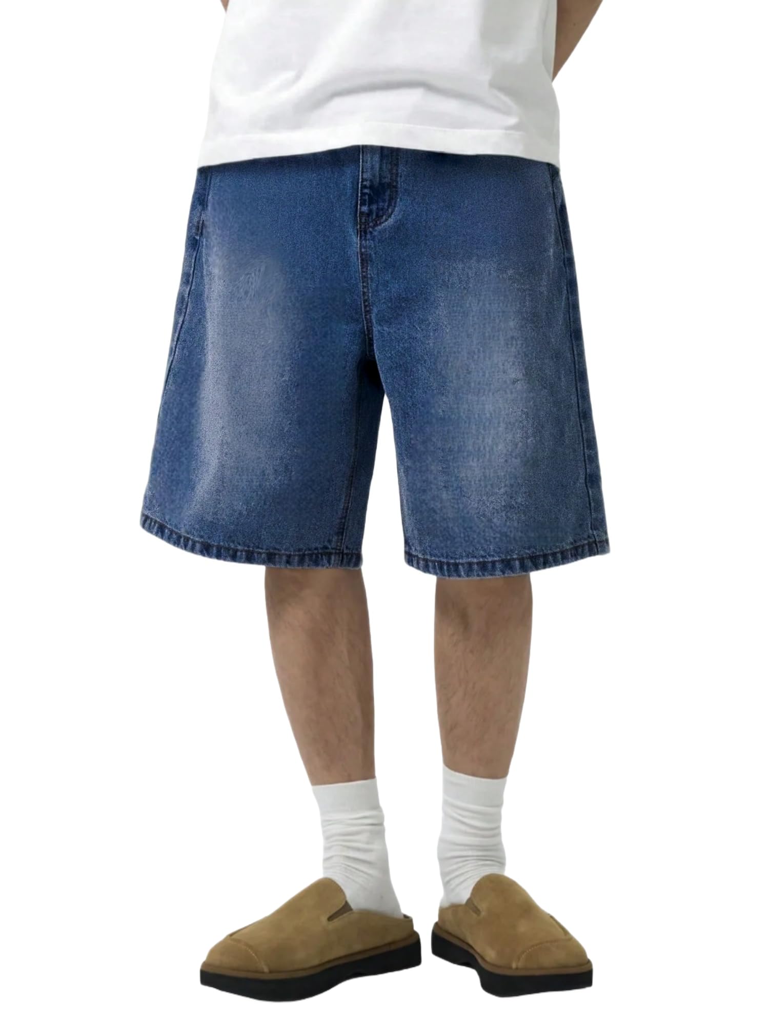 LuminBlaze Mens Baggy Jean Shorts Loose Fit Vintage Wide Leg Jorts Y2K Streetwear Hip Hop Casual Denim Shorts
