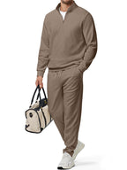 JMIERR 2025 Men Fall Tracksuit 2 Piece Set Old Money Polo Quarter Zip Twill Sweatsuits Jogging Sweatpants Loungewear