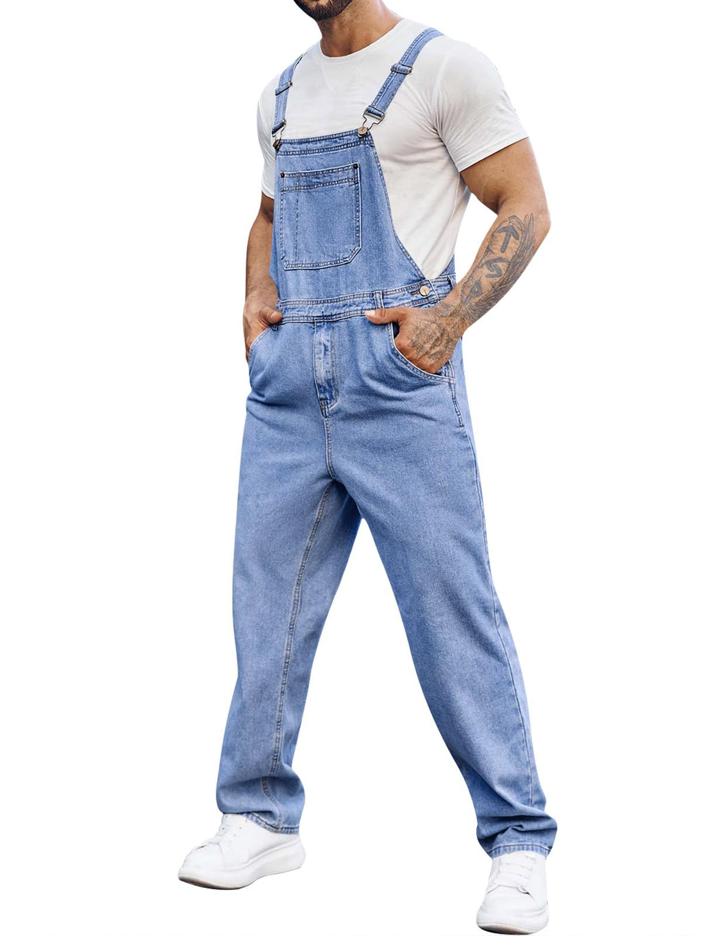 Runcati Men's Denim Bib Overall Jean Romper Trousers Adjustable Strap Workwear Slim Fit Jumpsuit