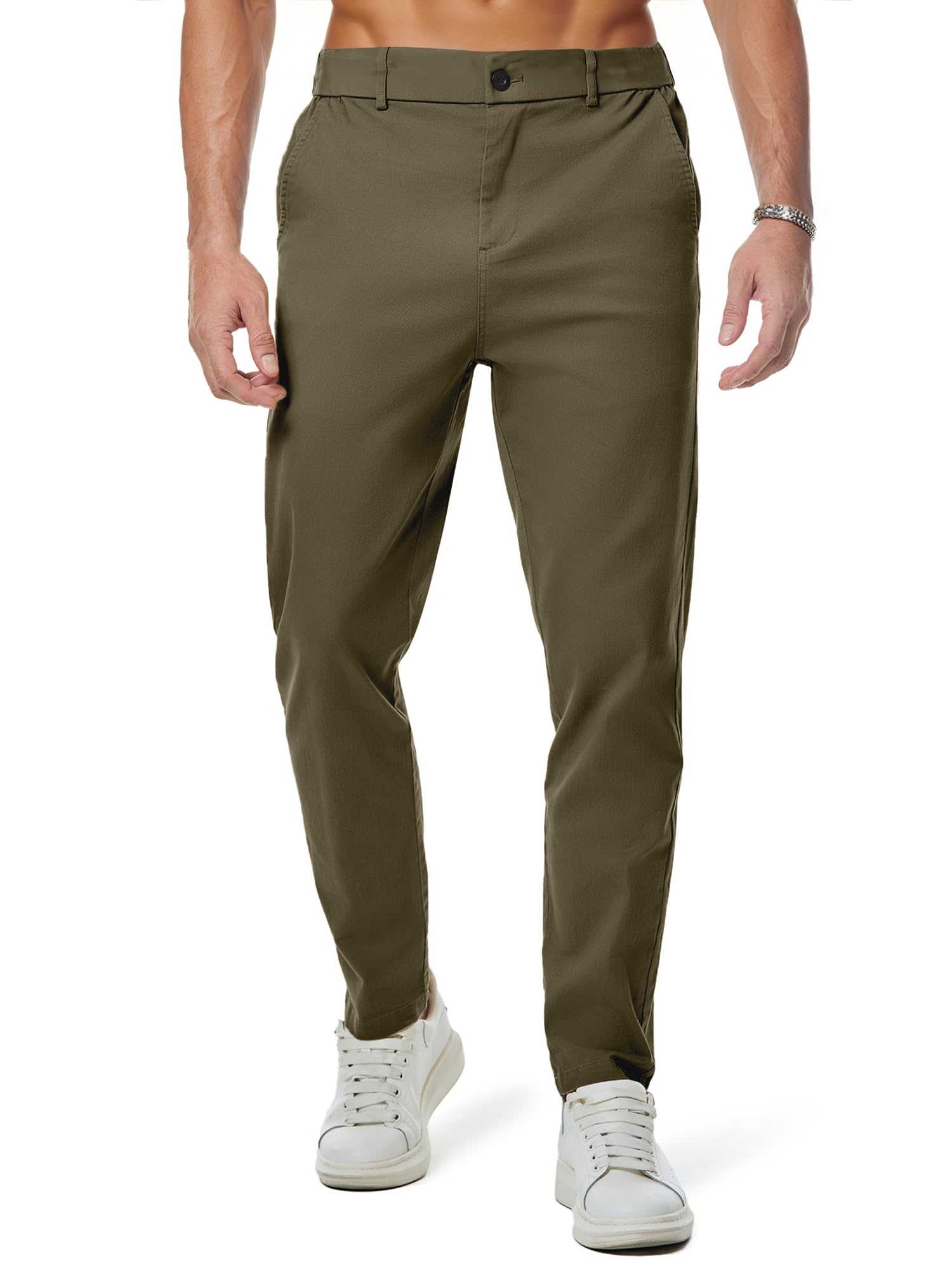 JMIERR Men's Chino Pants Casual Elastic Waist Tapered Golf Trousers