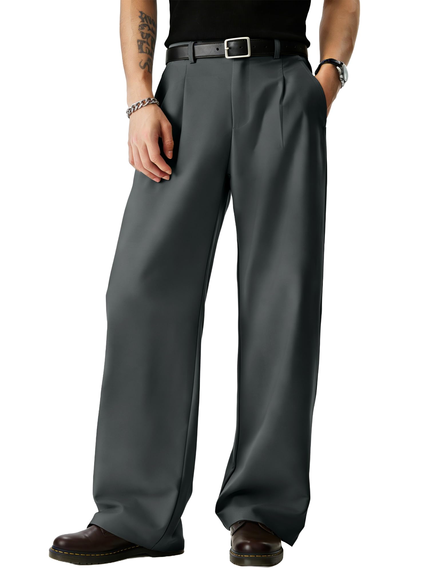 JMIERR Mens Baggy Casual Dress Pants Lightweight Pleated Old Money Wide Leg Pants Loose Relaxed Fit Trousers