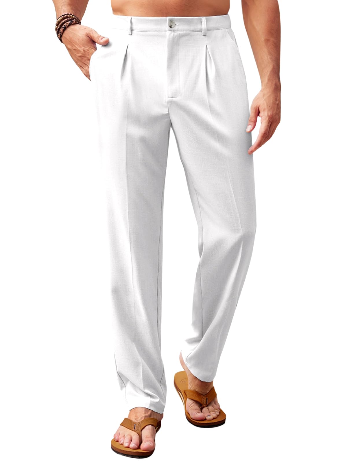 Runcati Mens Casual Pants Elastic Waist Lightweight Loose Fit Pleated Slacks Summer Beach Yoga Trousers