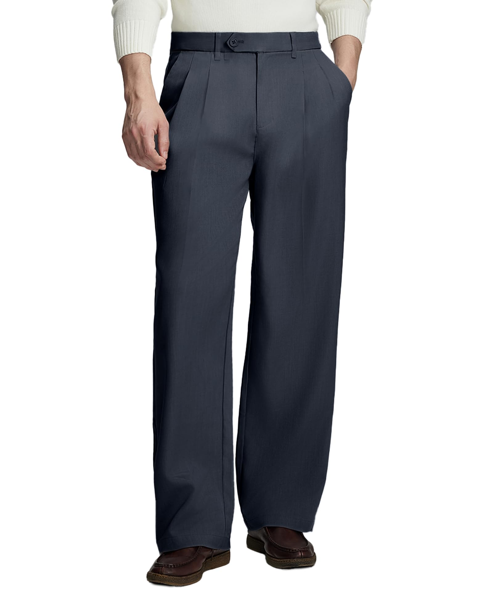 Susclude Mens Casual Dress Pants Old Money Pleated Baggy Wide Leg Vintage Relaxed Fit Slacks Work Office Trousers