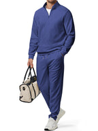JMIERR 2025 Men Fall Tracksuit 2 Piece Set Old Money Polo Quarter Zip Twill Sweatsuits Jogging Sweatpants Loungewear