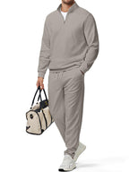 JMIERR 2025 Men Fall Tracksuit 2 Piece Set Old Money Polo Quarter Zip Twill Sweatsuits Jogging Sweatpants Loungewear