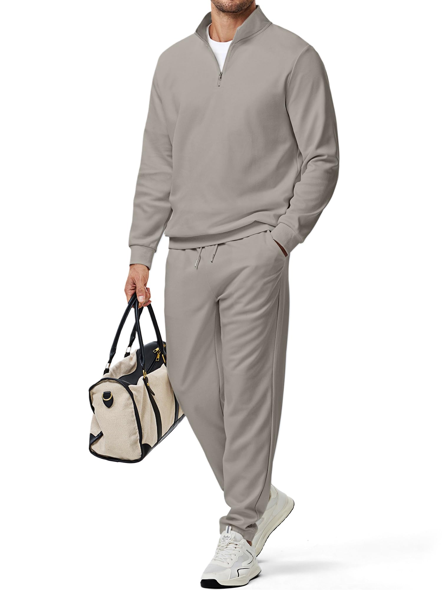 JMIERR 2025 Men Fall Tracksuit 2 Piece Set Old Money Polo Quarter Zip Twill Sweatsuits Jogging Sweatpants Loungewear