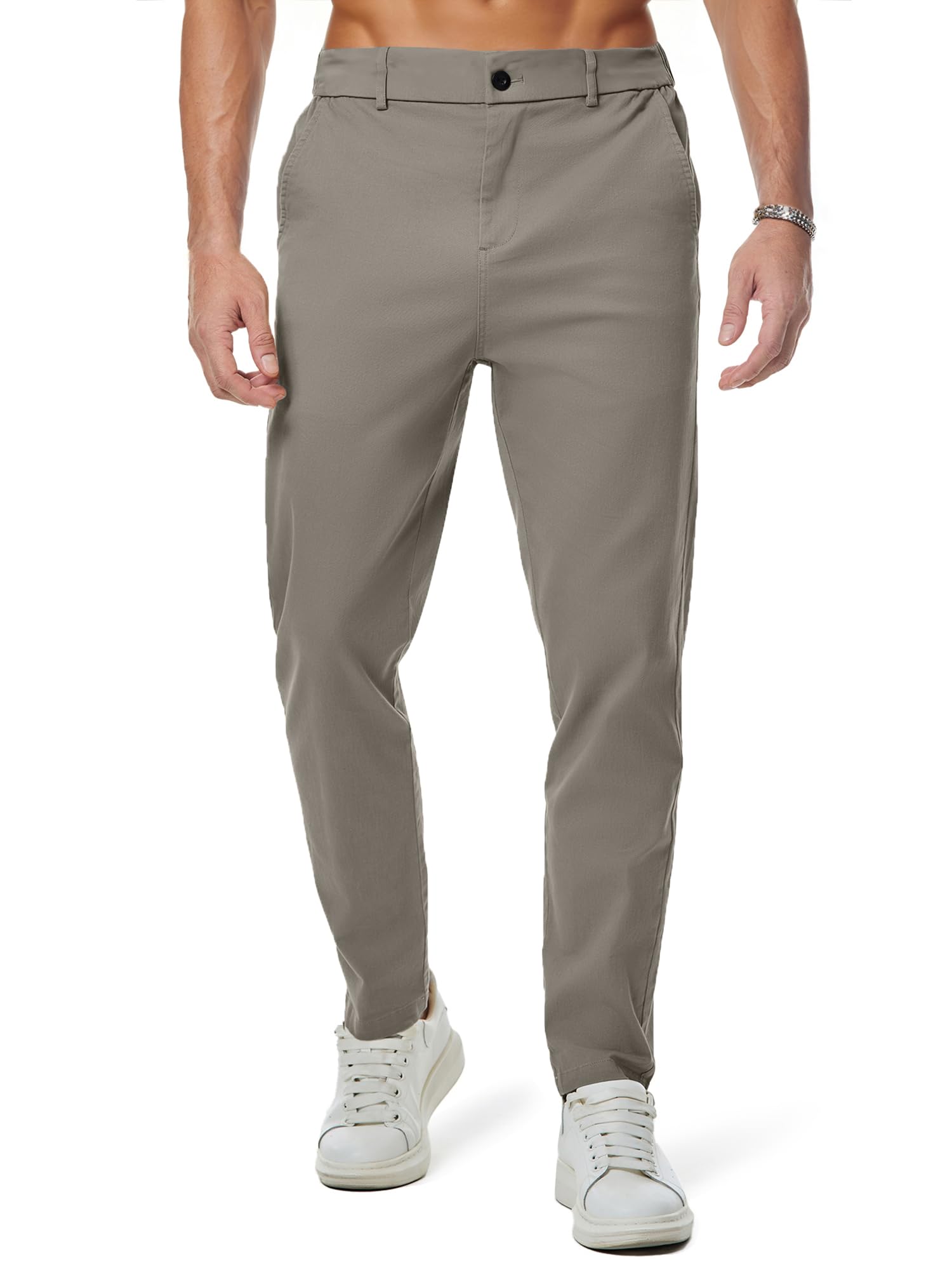 JMIERR Men's Chino Pants Casual Elastic Waist Tapered Golf Trousers