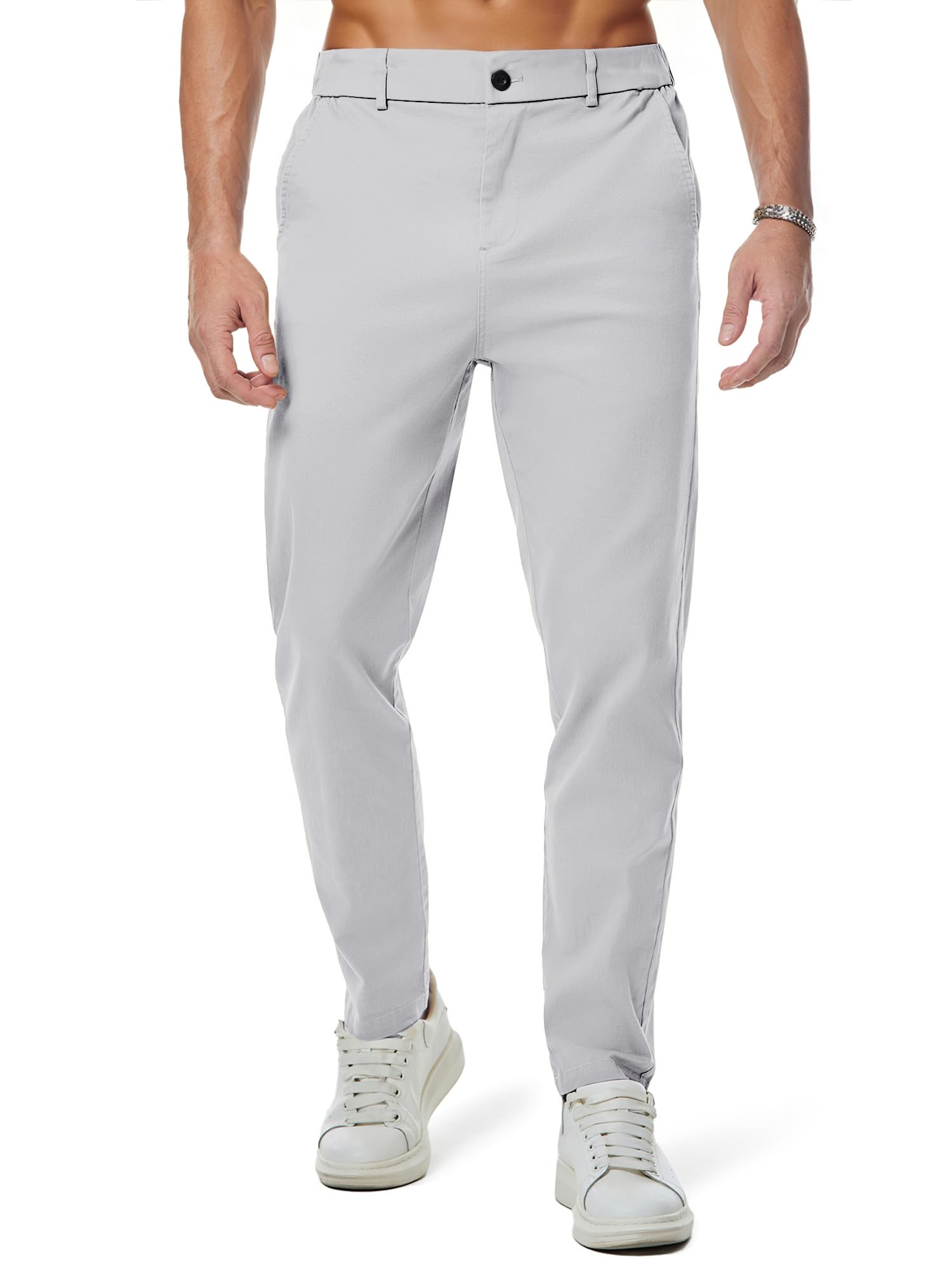 JMIERR Men's Chino Pants Casual Elastic Waist Tapered Golf Trousers