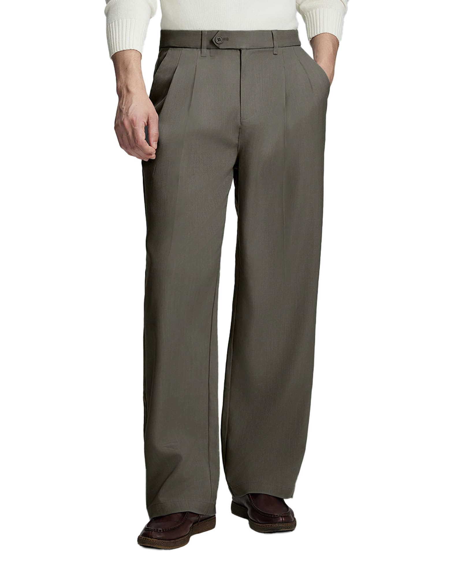 Susclude Mens Casual Dress Pants Old Money Pleated Baggy Wide Leg Vintage Relaxed Fit Slacks Work Office Trousers
