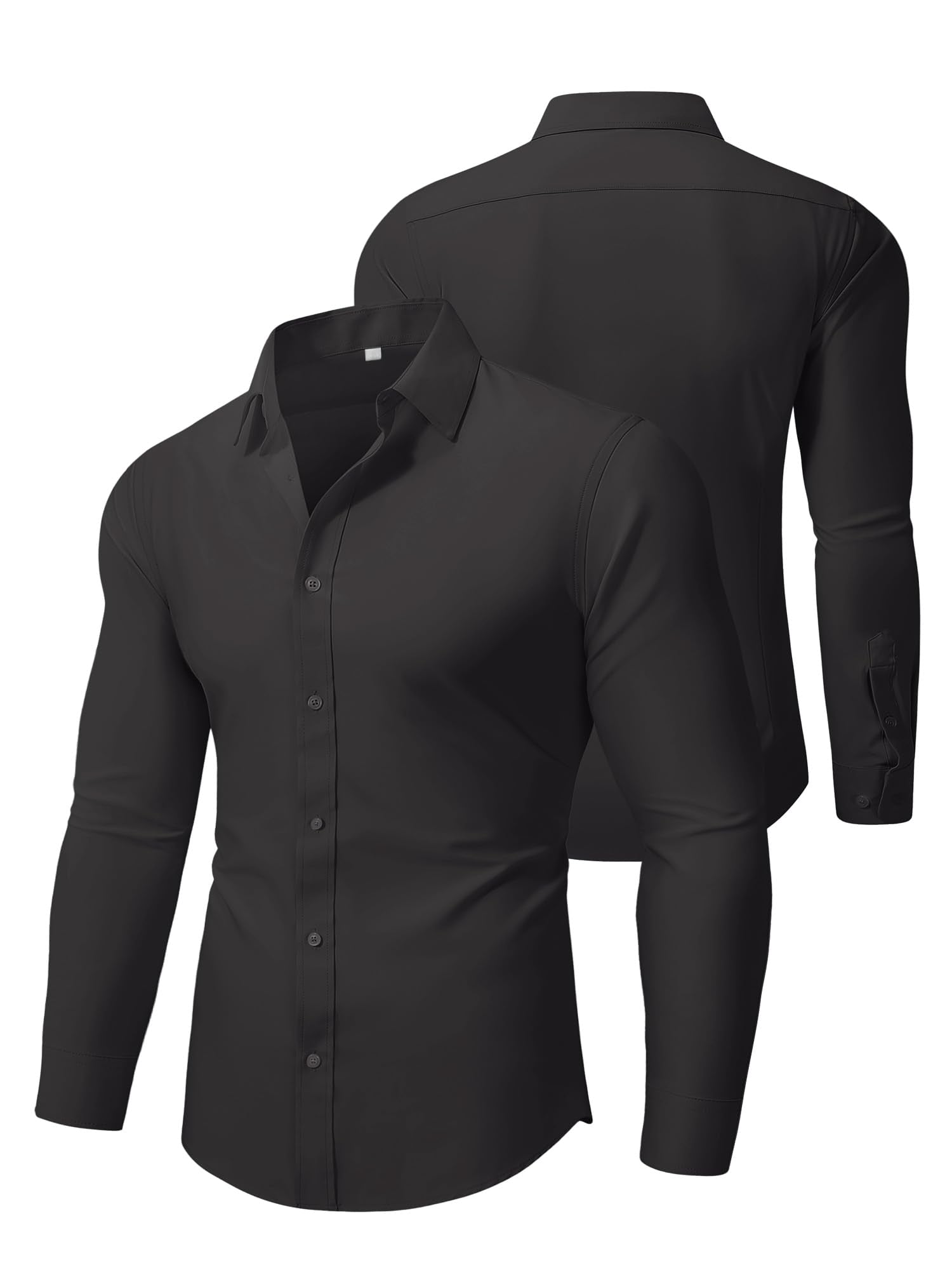 PLEPAN Men's Slim Fit Stretch Dress Shirt Stain Proof Wrinkle-Free Muscle Fit Long Sleeve Button Down Formal Shirt