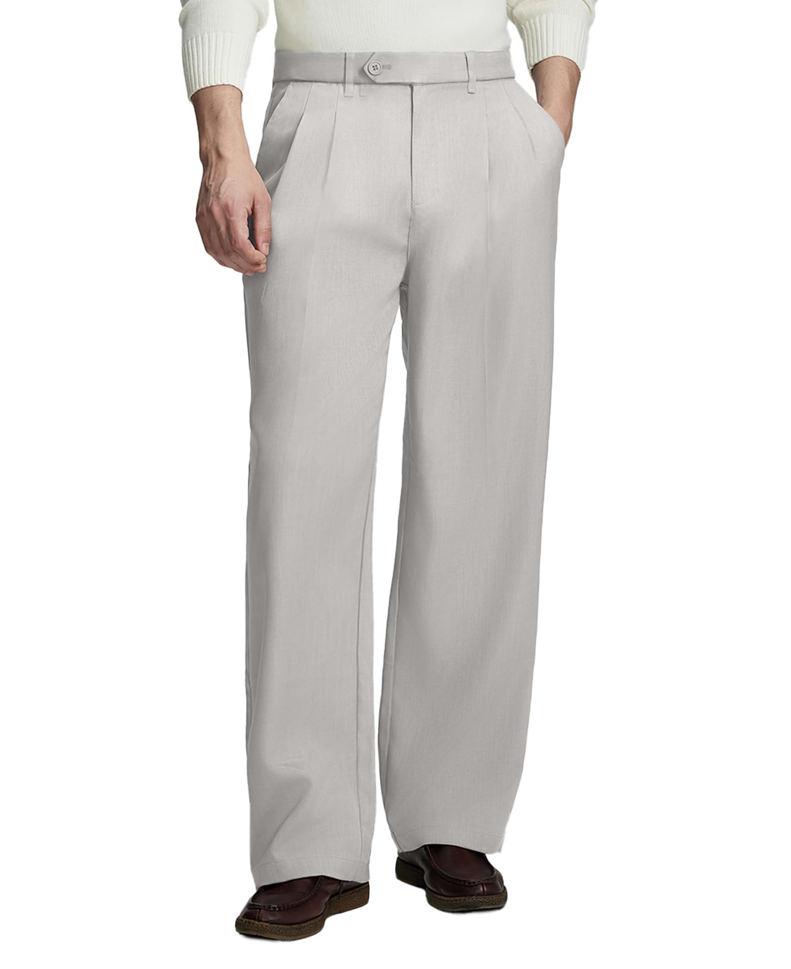 Susclude Mens Casual Dress Pants Old Money Pleated Baggy Wide Leg Vintage Relaxed Fit Slacks Work Office Trousers