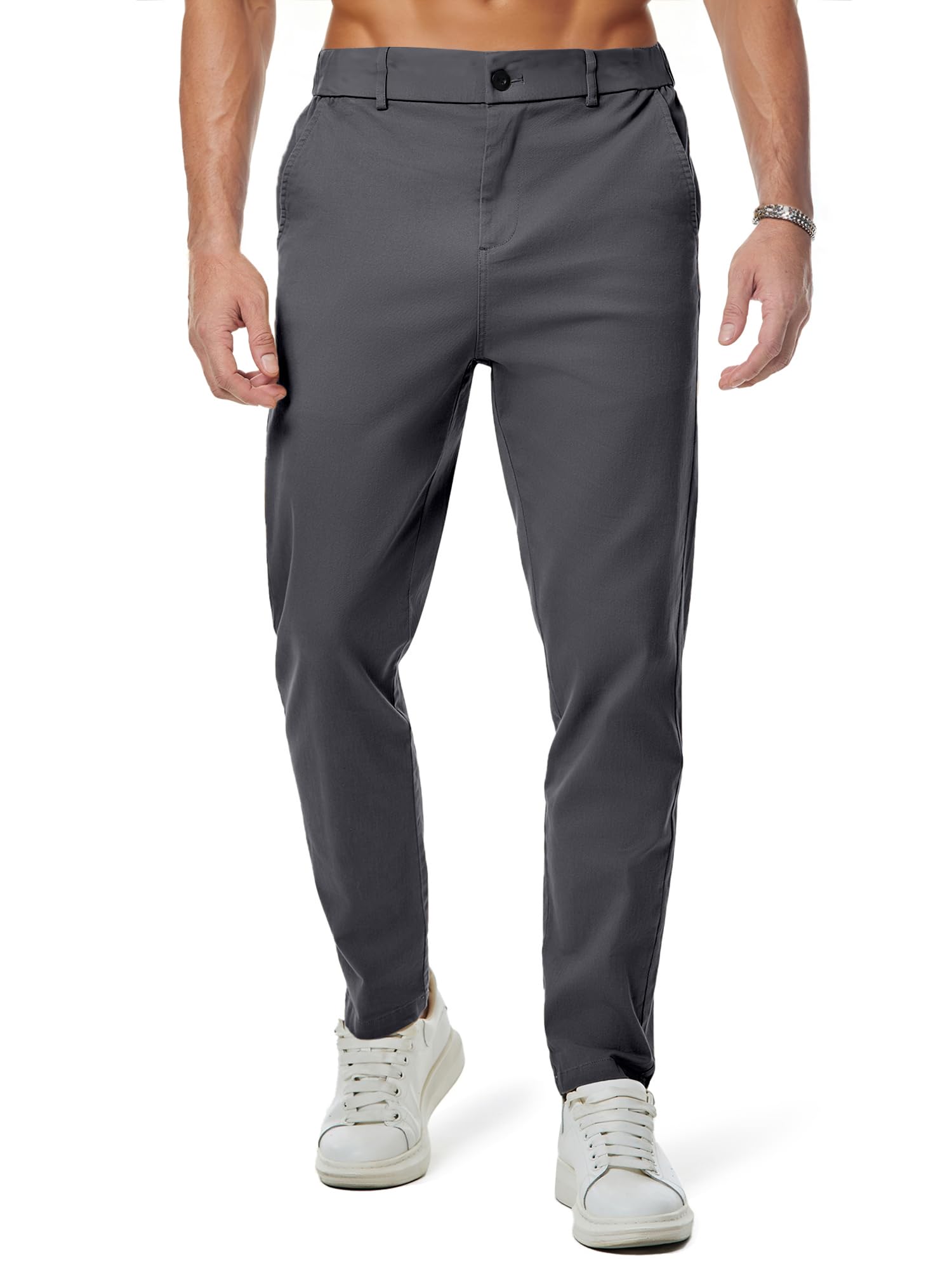 JMIERR Men's Chino Pants Casual Elastic Waist Tapered Golf Trousers