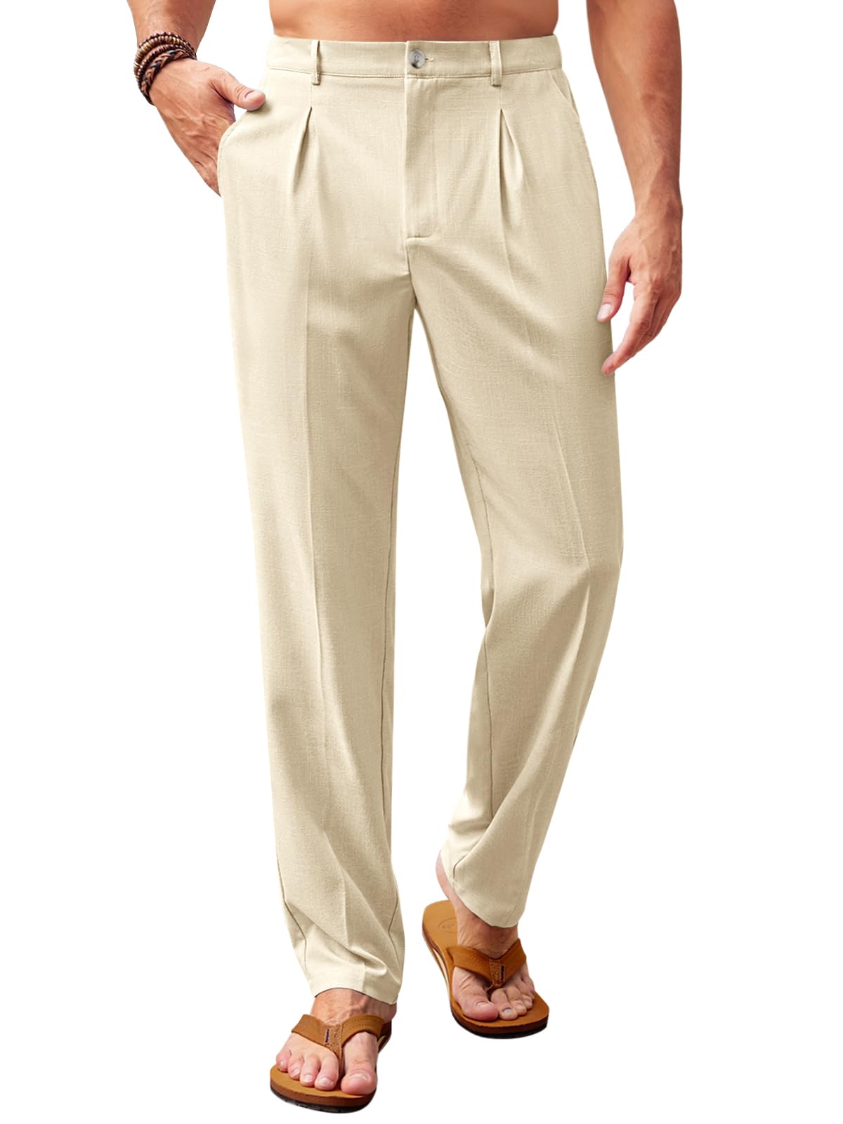 Runcati Mens Casual Pants Elastic Waist Lightweight Loose Fit Pleated Slacks Summer Beach Yoga Trousers