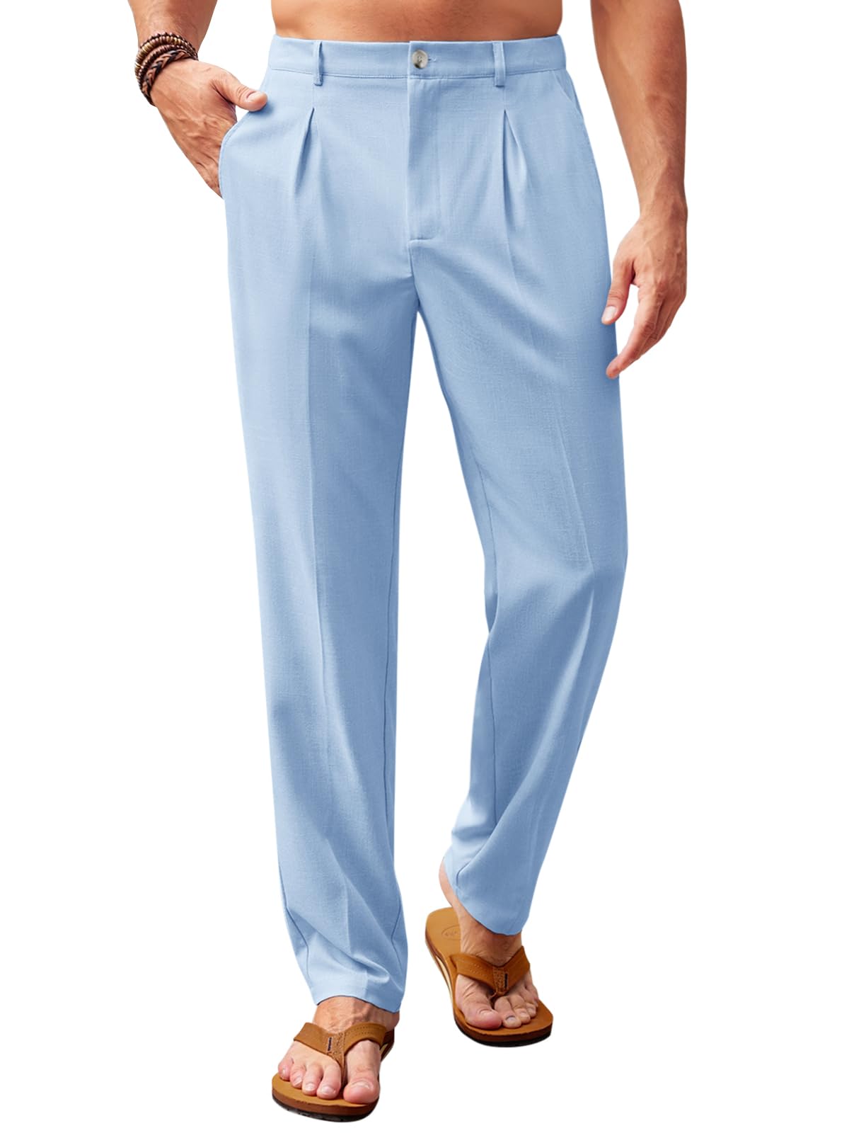 Runcati Mens Casual Pants Elastic Waist Lightweight Loose Fit Pleated Slacks Summer Beach Yoga Trousers