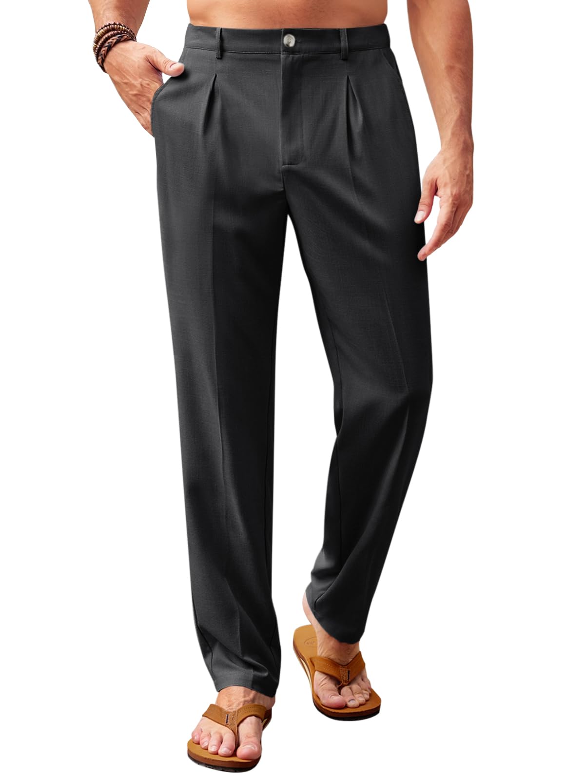 Runcati Mens Casual Pants Elastic Waist Lightweight Loose Fit Pleated Slacks Summer Beach Yoga Trousers