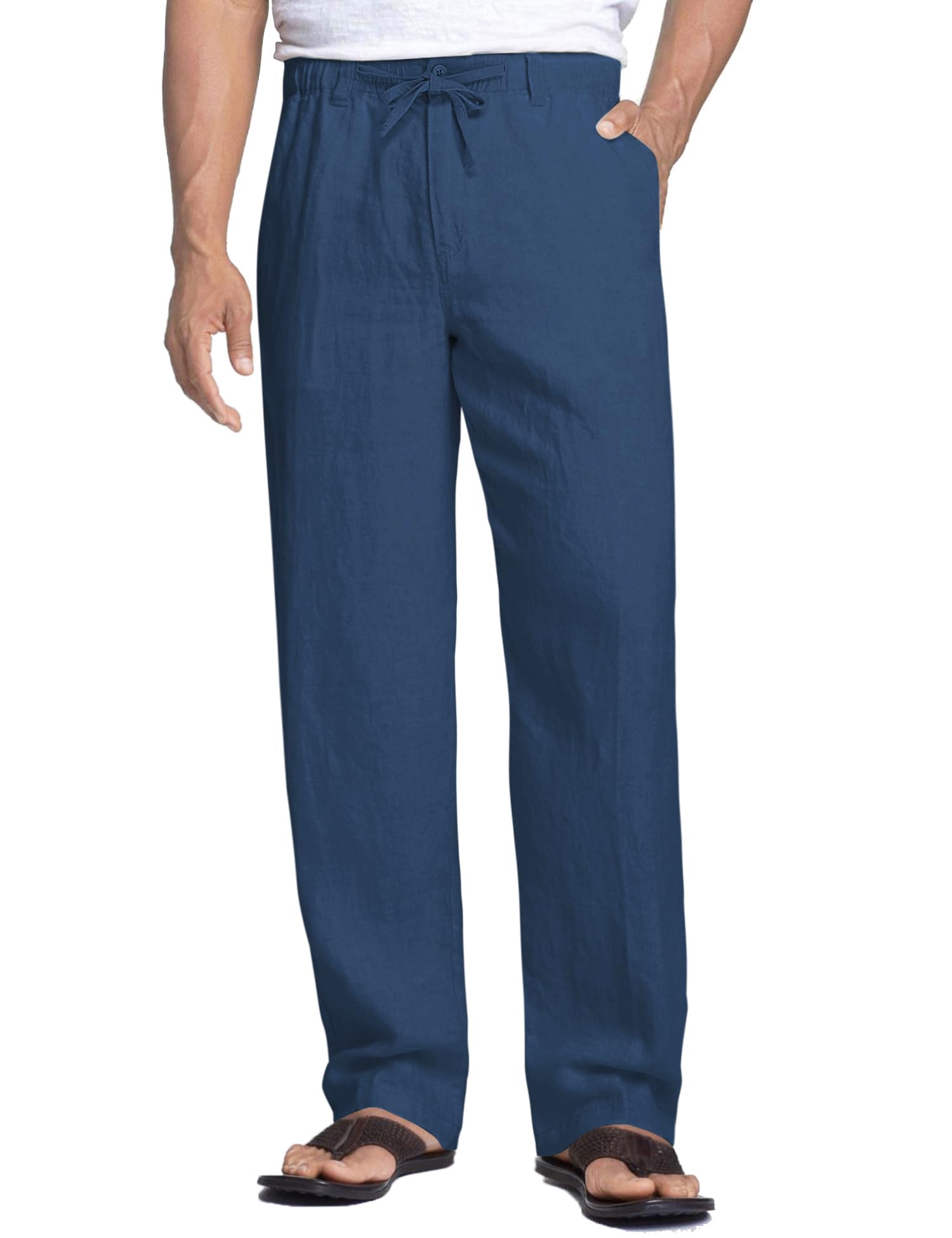 COOFANDY Men's Linen Pants Casual Beach Summer Pant Elastic Waist Drawstring Lightweight Trousers