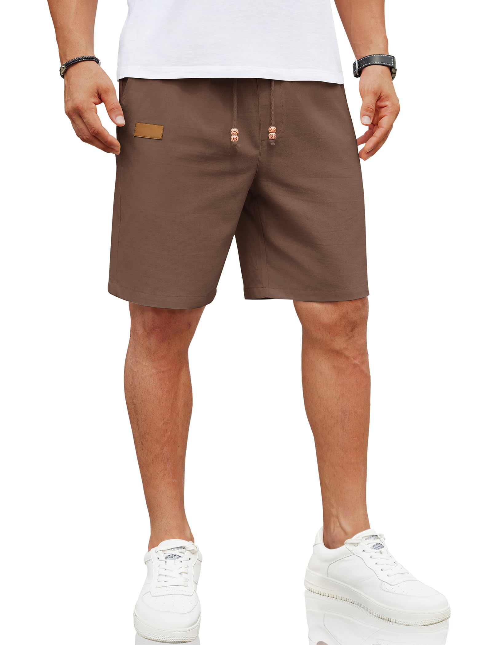 COOFANDY Mens Casual Linen Shorts Elastic Waist Drawstring Loose Fit Summer Beach Vacation Shorts with Pockets