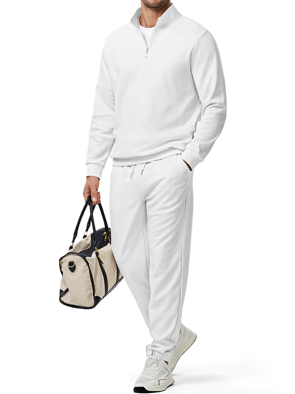 JMIERR 2025 Men Fall Tracksuit 2 Piece Set Old Money Polo Quarter Zip Twill Sweatsuits Jogging Sweatpants Loungewear