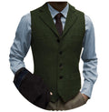 Tuikayoo Men's Tweed Suit Vintage Vest Herringbone Wool Prom Waistcoat Groomsmen