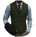 Tuikayoo Men's Tweed Suit Vintage Vest Herringbone Wool Prom Waistcoat Groomsmen