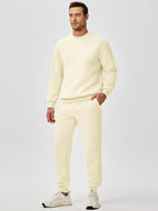 JMIERR Men's Quilted 2 Piece Casual Outfits Crewneck Sweatshirt Tracksuit & Joggers Sweatpants Sweatsuit Set