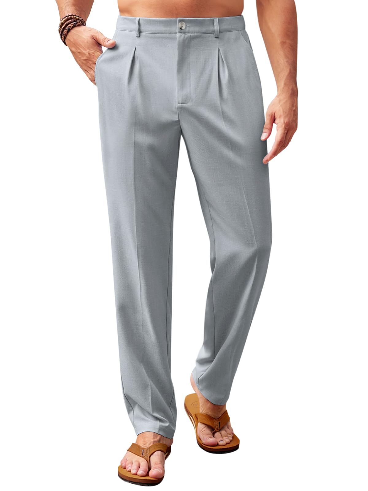 Runcati Mens Casual Pants Elastic Waist Lightweight Loose Fit Pleated Slacks Summer Beach Yoga Trousers