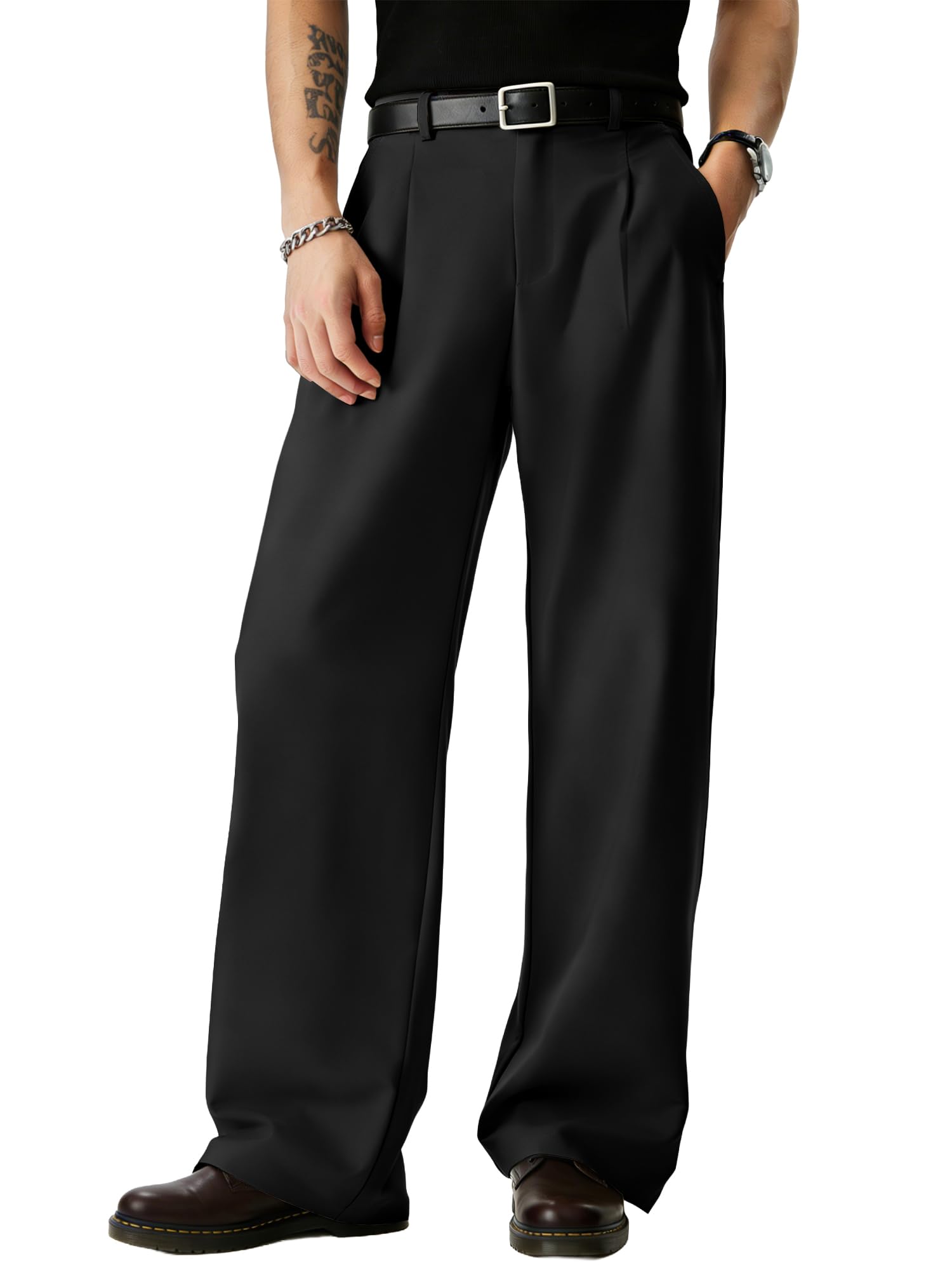 JMIERR Mens Baggy Casual Dress Pants Lightweight Pleated Old Money Wide Leg Pants Loose Relaxed Fit Trousers