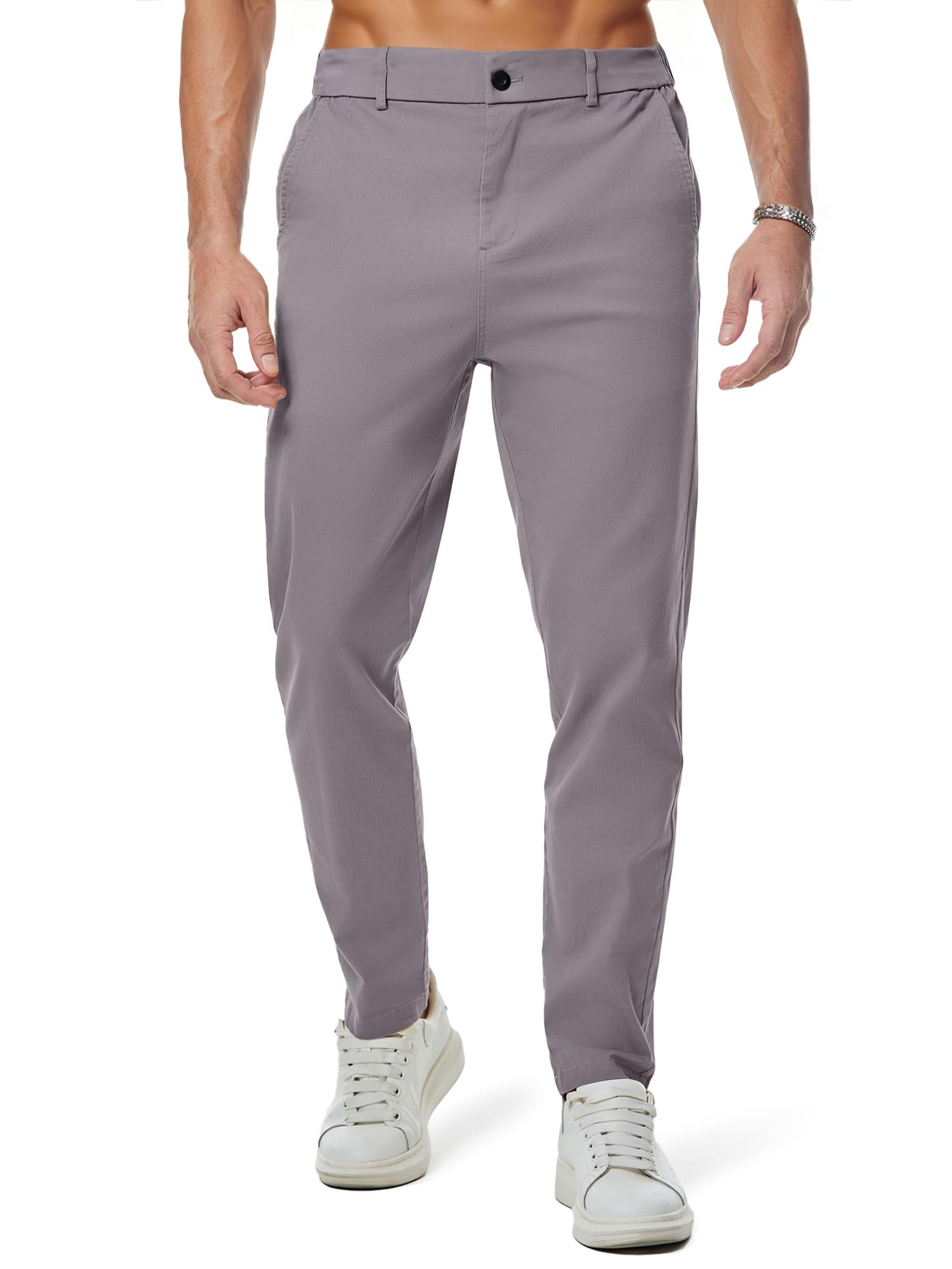 JMIERR Men's Chino Pants Casual Elastic Waist Tapered Golf Trousers